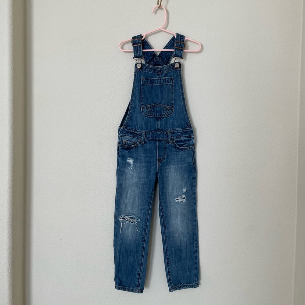 GAP Girl XS Blue Distressed Jean Denim Overalls One Piece